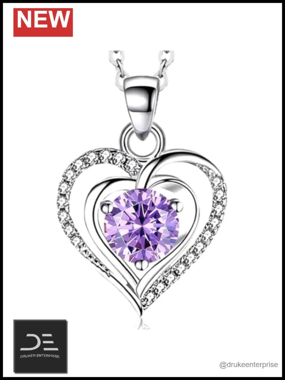 925 Sterling Silver Heart Birthstone Pendant Necklace